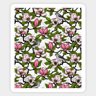 Blooming magnolia and titmouse bird Sticker